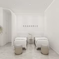 Modern Elegant Minimalist White Beauty Salon Interior Design With Comfortable Lounge And Skincare Product