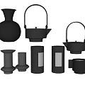 Black Tea Set With Teapots Vases Cups And Modern Design Components 3d model