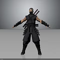 3D Rendered Ninja Character With White Hair Black Outfit And Swords On Back Standing Pose