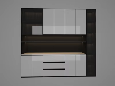 Modern Sideboard With White And Dark Wood Panels Drawers And Open Shelves 3d model