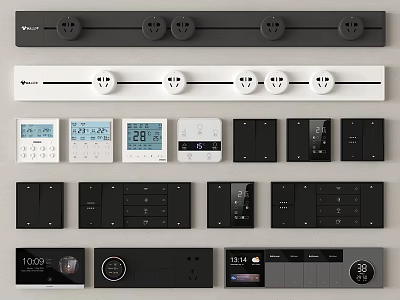 Modern Switch Panels In Black And White With Display Screens And Socket Features 3d model