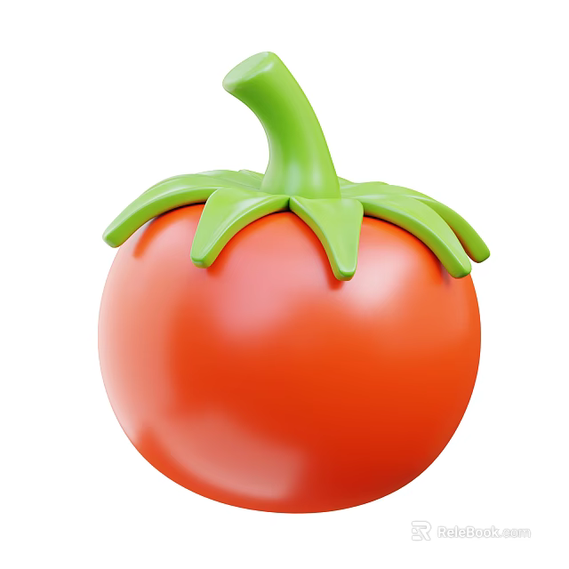 Fresh Ripe Red Tomato Vegetable With Green Stem And Leaves 3d model 