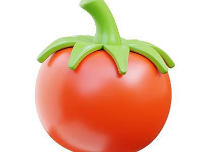 Fresh Ripe Red Tomato Vegetable With Green Stem And Leaves 3d model