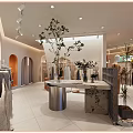 Modern Clothing Store Interior With Glass Facade Mannequins Hanging Clothes And Decorative Plants