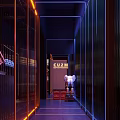 Modern Elegant KTV Corridor Design with Neon Lights and Stylish Seats