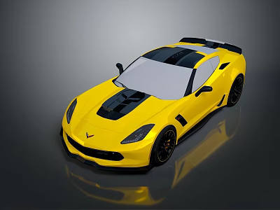 Yellow Sports Car With Black Roof And Sleek Sporty Exterior Design 3d model