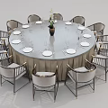 Elegant Round Dining Table Set With Chairs Tableware Wine Glasses And Flower Vase 3d model
