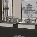 New Chinese-style double sofa 3d model