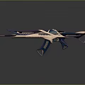 Futuristic Weapon Rifle With Sleek Streamlined Design And Blue Purple Pink Accents