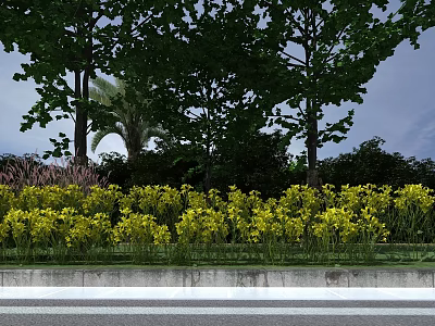 Scenic Municipal Road With Lush Trees Vibrant Yellow Flowers And Green Landscape Design 3d model