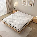 White Diamond Quilted Mattress In Bedroom With Wooden Frame Nightstand Lamp And Plant