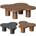 Modern Petal Shaped Coffee Table With Wooden And Black Finish And Cylindrical Legs