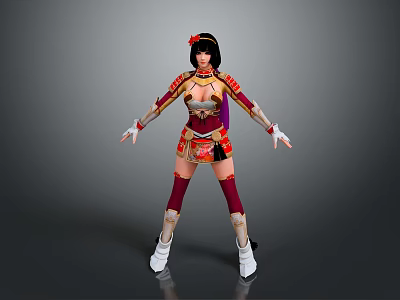 Fantasy Female Character In Decorative Traditional Outfit With Fox Companion Standing 3d model