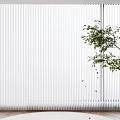 White Vertical Blinds Curtain For Window In Bright Interior With Green Plant