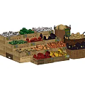 Fresh Assorted Vegetables Display in Wooden Crates and Baskets with BRICKS Labels