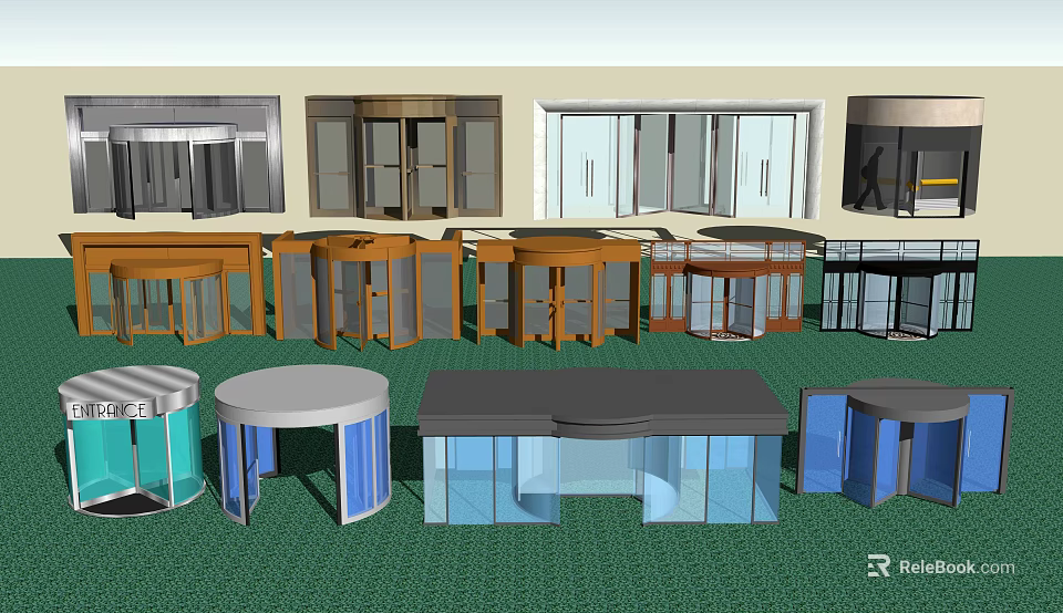 Various Door Styles And Reception Desk Designs For Interior Spaces 3d model 