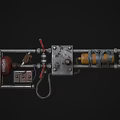 Mechanical Custom Weapon Featuring Red Gas Cylinder Metal Structure And Yellow Black Parts