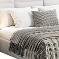 Modern Double Bed With Upholstered Headboard Pillows Blanket And Nightstand 3d model