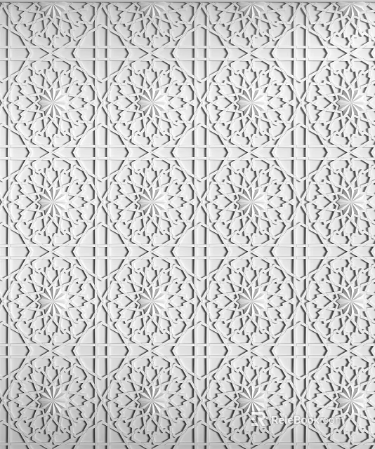 Elegant White Laser Cut Wall Decor with Repeating Geometric Circular and Square Symmetrical Patterns 3d model 