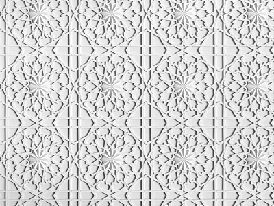 Elegant White Laser Cut Wall Decor with Repeating Geometric Circular and Square Symmetrical Patterns 3d model