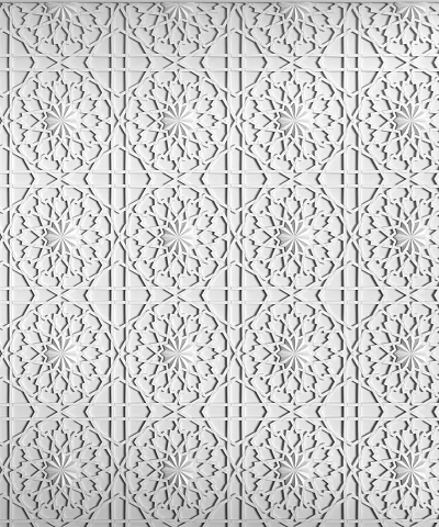 Elegant White Laser Cut Wall Decor with Repeating Geometric Circular and Square Symmetrical Patterns 3d model
