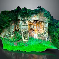 Natural Rocky Terrain with Green Vegetation Textured Surface and Caves and Lush Moss at Base