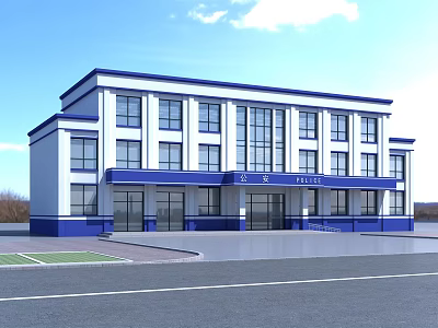 Blue and White Multi Storey Office Building With Spacious Entrance And Large Windows 3d model
