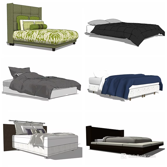 Various Double Bed Designs With Different Colors And Modern Headboards 3d model