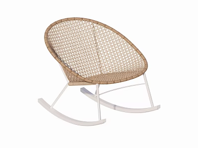 Modern Brown Rattan Rocking Chair Featuring White Frame And Comfortable Design 3d model