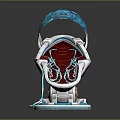 Futuristic Space Astronaut Seat with Transparent Canopy Red Interior Blue Light Accents for Cosmic Exploration