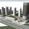 Modern Commercial Street with Contemporary Architecture High Rise Buildings Greenery and Storefronts