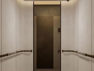 Modern Minimalist Elevator Interior Design With Beige Walls And Metal Handrails 3d model