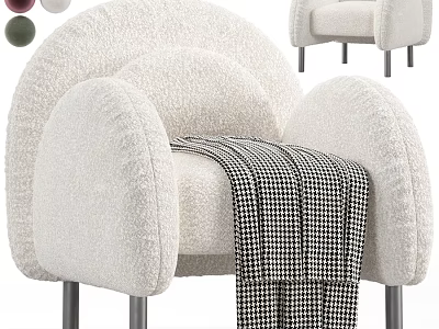 Plush Accent Chair with Round Arms Checkered Blanket and Metal Legs Color Options 3d model