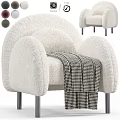 Plush Accent Chair with Round Arms Checkered Blanket and Metal Legs Color Options