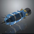 Sci Fi Mechanical Equipment with Blue Body Gold Spherical Components and Mesh Structure 3d model
