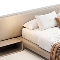 Modern Double Bed With Upholstered Headboard White Pillows Brown Throw Blanket And Wooden Frame