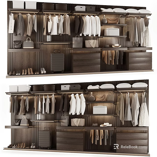 Sleek Modern Wardrobe Interior Design With Hanging Clothes Drawers And Shoe Storage 3d model 