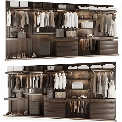 Sleek Modern Wardrobe Interior Design With Hanging Clothes Drawers And Shoe Storage 3d model