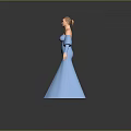 3D Game Movie Female Character In Blue Long Dress With Puffed Sleeves And Strapless Design