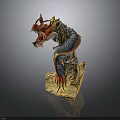 Colorful Dragon Sculpture With Red Head Blue Body And Wooden Base
