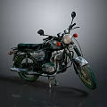 Vintage Dark Green Motorcycle With Round Headlight And Rearview Mirrors