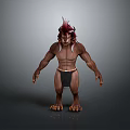 Anthropomorphic Lion Warrior Character With Red Mane Muscular Body And Black Loincloth Standing Pose