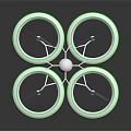 Futuristic Quadcopter Drone With Green Rimmed Circular Frames And Propellers 3d model