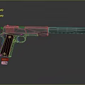 Modern Tactical Pistol With Silencer Wooden Grip Metal Body And Bullet Shells
