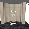 Spiral Chandelier In Modern Interior With Wooden Walls LED Lighting Black Planter And Green Plants