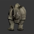 Gray Rhinoceros Standing on Shiny Reflective Surface with Neutral Gray Background 3d model