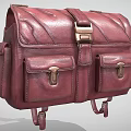 Burgundy Leather Bag With Double Front Pockets Metal Buckles And Shoulder Straps