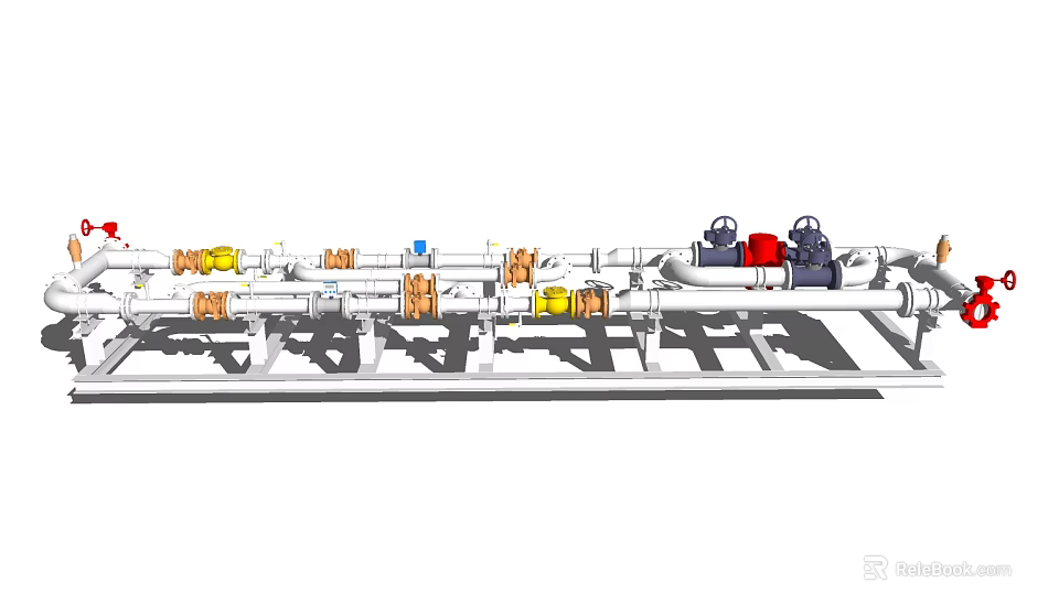 Industrial Pipes System With Colorful Valves And Fittings Installation Components 3d model 