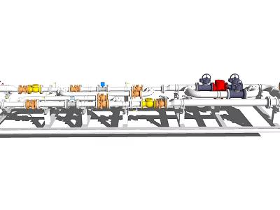 Industrial Pipes System With Colorful Valves And Fittings Installation Components 3d model