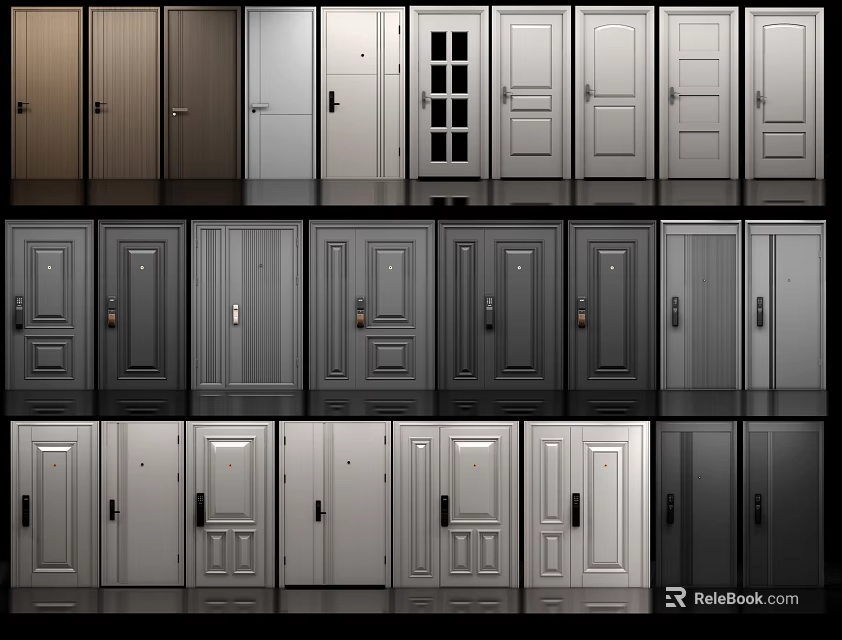 Modern Security Doors With Various Styles And Durable Materials For Home Safety 3d model